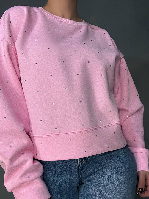 Свитшот женский W 2950 oversize с россыпью камней, розовый, one size Киев - изображение 19
