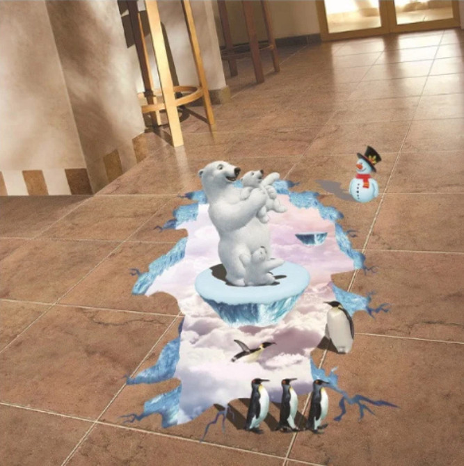 Інтер'єрна наклейка на підлогу Білі ведмедики Київ - фото 8