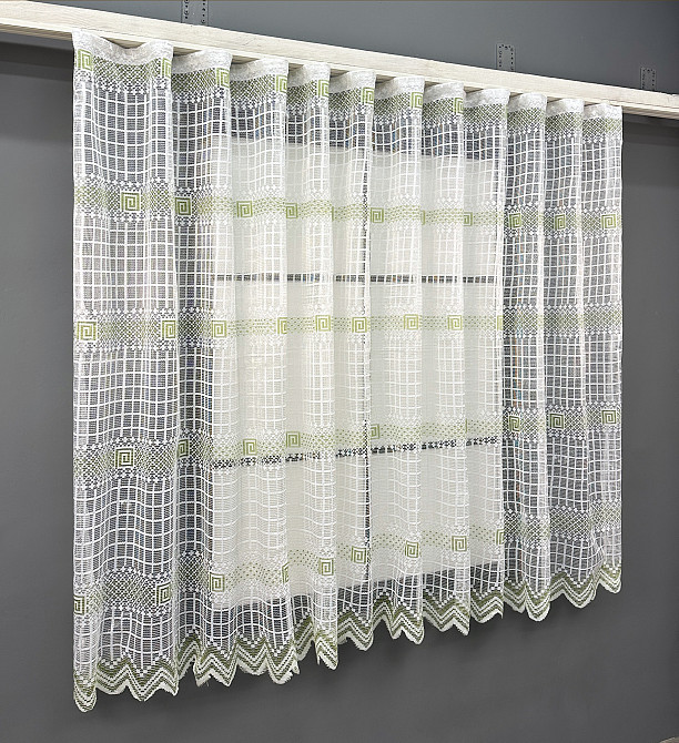 Тюль сетка VR-Textil Juli № 1870т Арка на кухню цвет белый с салатовым 400х150 см (53-0176) Киев - изображение 1