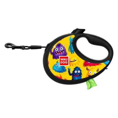Повідець для собак WAUDOG R-leash з контейнером для пакетів "Мохнаті монстри", світловідбивна стрічка, S (255-4050) Вінниця