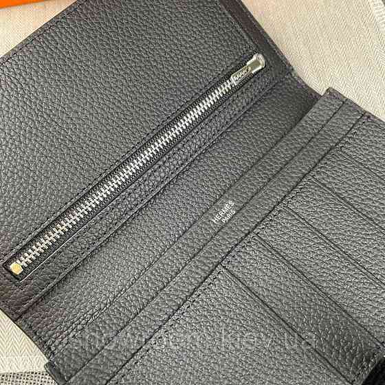 Женский черный кожаный кошелек Hermes (H-5123) Lux Киев