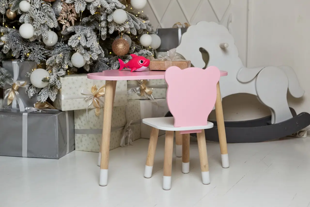 Дитячий комплект столик Хмарка (Рожевий) та стільчик Ведмедик (Рожевий з білим) Київ - фото 5