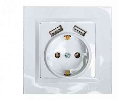 Розетка з заземленням та 2 USB JAZZ (білий) 9030 ТМ LUXEL Solmir Київ