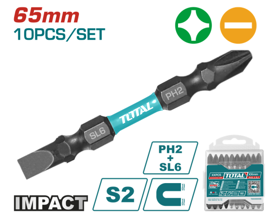 Отвертные насадки TOTAL TACIM16HL133, PH2+SL6, 65мм, 10шт. (7090275) Киев