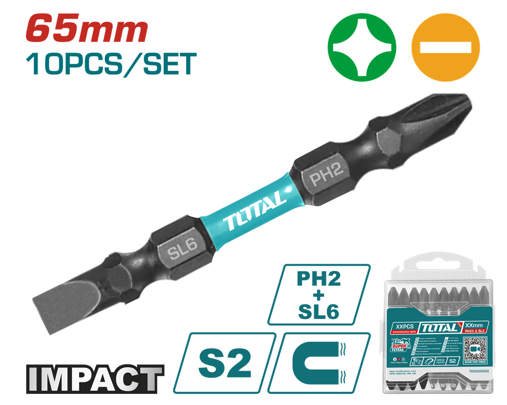 Викрутні насадки TOTAL TACIM16HL133, PH2+SL6, 65мм, 10шт. (7090275) Київ - фото 1