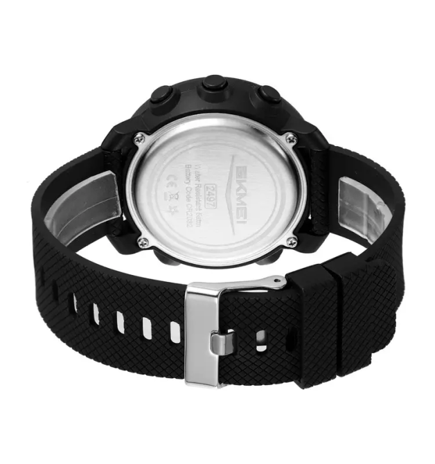 Чоловічий наручний годинник Skmei 2497 з каучуковим ремінцем (Чорний з білим) Київ - фото 8