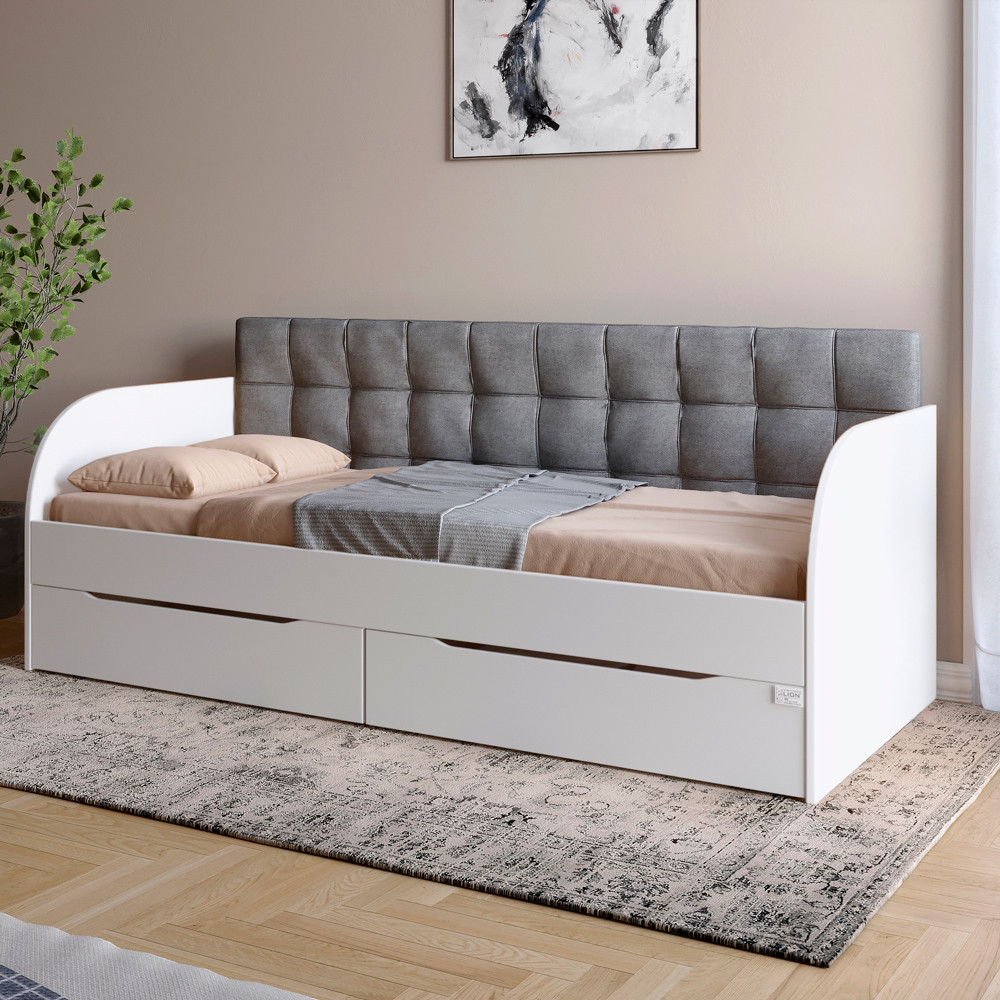 Детская односпальная кровать LION Л-7 с ящиками и ламелями Лили-95 90x200 см Нимфея Альба (белый) (LION-041005) Днепр - изображение 1