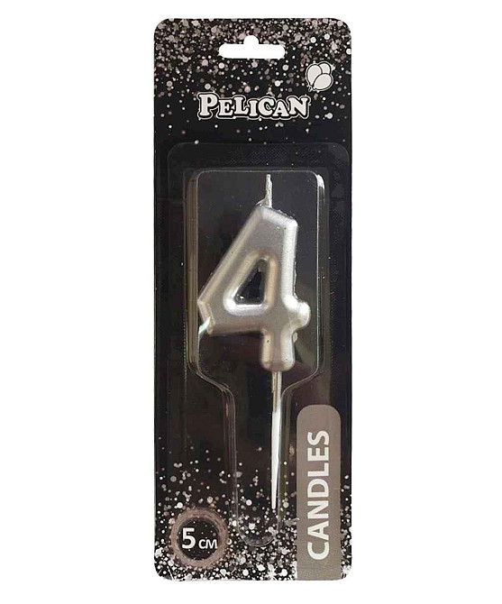 Свічка для торта 4 СРІБЛО 5см. 865024 ТМ PELICAN Solmir Киев - изображение 1