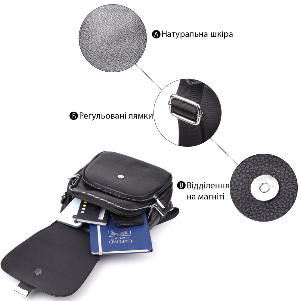 Жіночий рюкзак з натуральної шкіри Vintage 23056 Чорний Київ - фото 4