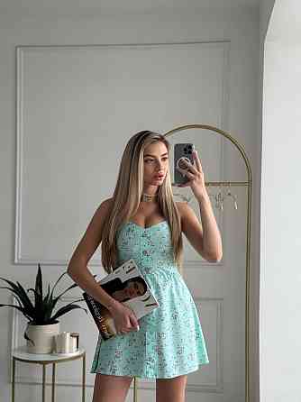 Женское стильное легкое летнее платье в цветок софт Мятный, 44/46 Одесса
