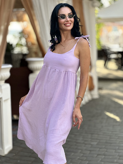 Летнее платье сарафан из муслина на бретельках Caramel Батал 54-56, Лиловый Киев - изображение 4