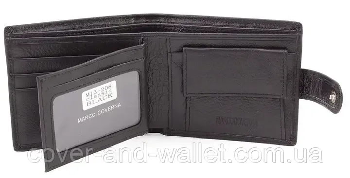 Классический мужской кожаный кошелек черного цвета Marco Coverna Киев - изображение 3