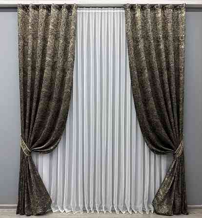 Комплект готовых штор VR-Textil Жакард Fantasy № 1632ш Венге с бежевым 150х270 см 2 шт (33-0929) Киев