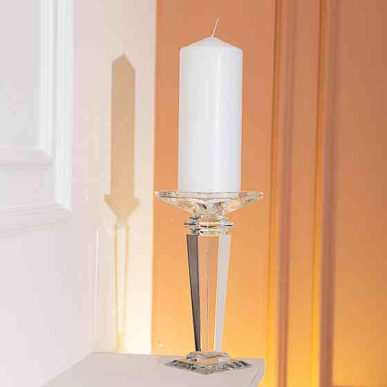 Підсвічник скляний на високій ніжці 9.5×9.5×22.5 см декоративний прозорий HP-4-53M Київ