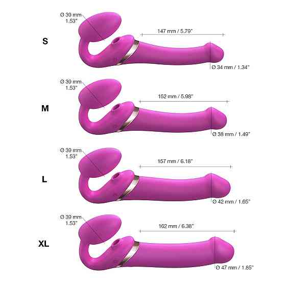 Безремневой вибрострапон с вакуумной стимуляцией Strap-On-Me MULTI ORGASM Fuchsia M, регулируемый Sex Aura Киев