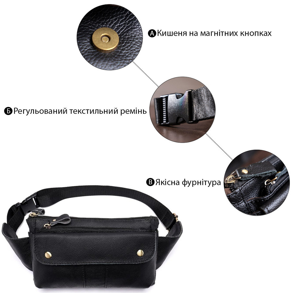 Бананка шкіряна Vintage 14809 Чорна Київ - фото 4