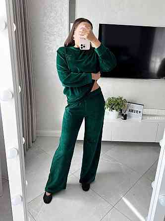 Женский прогулочный костюм двойка из хлопкового велюра Изумрудный, 44 Одесса