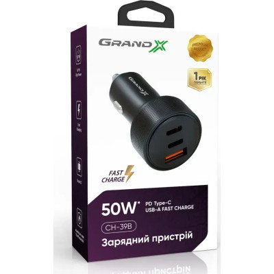Зарядное устройство Grand-X CH-39B 50W 1xUSB + 2xUSB-C PD + QC3.0 AFC FCP SCP VOOC Black (CH-39B) Винница - изображение 2