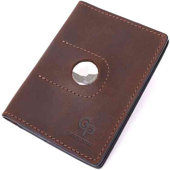Стильна шкіряна обкладинка на паспорт з утримувачем для Apple AirTag GRANDE PELLE 11621 Коричневий Київ
