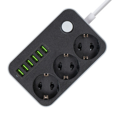 Мережевий фільтр живлення ColorWay CW-CHЕ36B, 3 розетки/6USB Black 1.8M (CW-CHE36B) Вінниця - фото 4