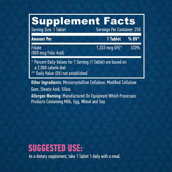 Фолієва кислота Haya Labs Folic Acid 800mcg 250 tabl Луцьк