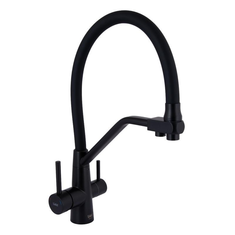 Смеситель для кухни Lidz Aria 020F3 с гибким изливом, с подключением для питьевой воды Black Matt Харьков - изображение 1