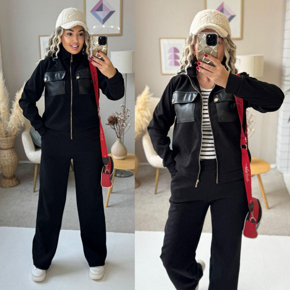 Женский стильный костюм двойка: кофта и штаны вельвет на плотном флисе Чорний, 50/52 Одесса - изображение 1