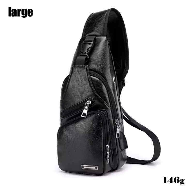 Сумка через плечо черная с USB розьемом и кабелем, размер 34*16*10см, 4 кармана, мужская сумка, женская сумка Киев - изображение 1