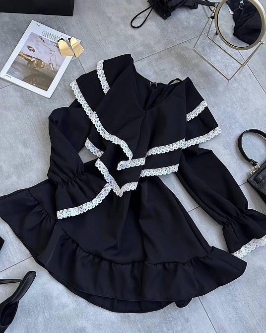 Женское романтичное платье с длинным рукавом костюмка + кружево Черный, 44/46 Одесса - изображение 1