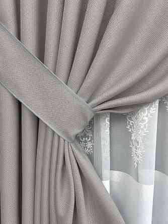 Комплект штор VR-Textil Лен Мешковина 150х270 2шт и Тюль 400х270 867ш-1703т Светло-серый с белым 71-180/3 Киев