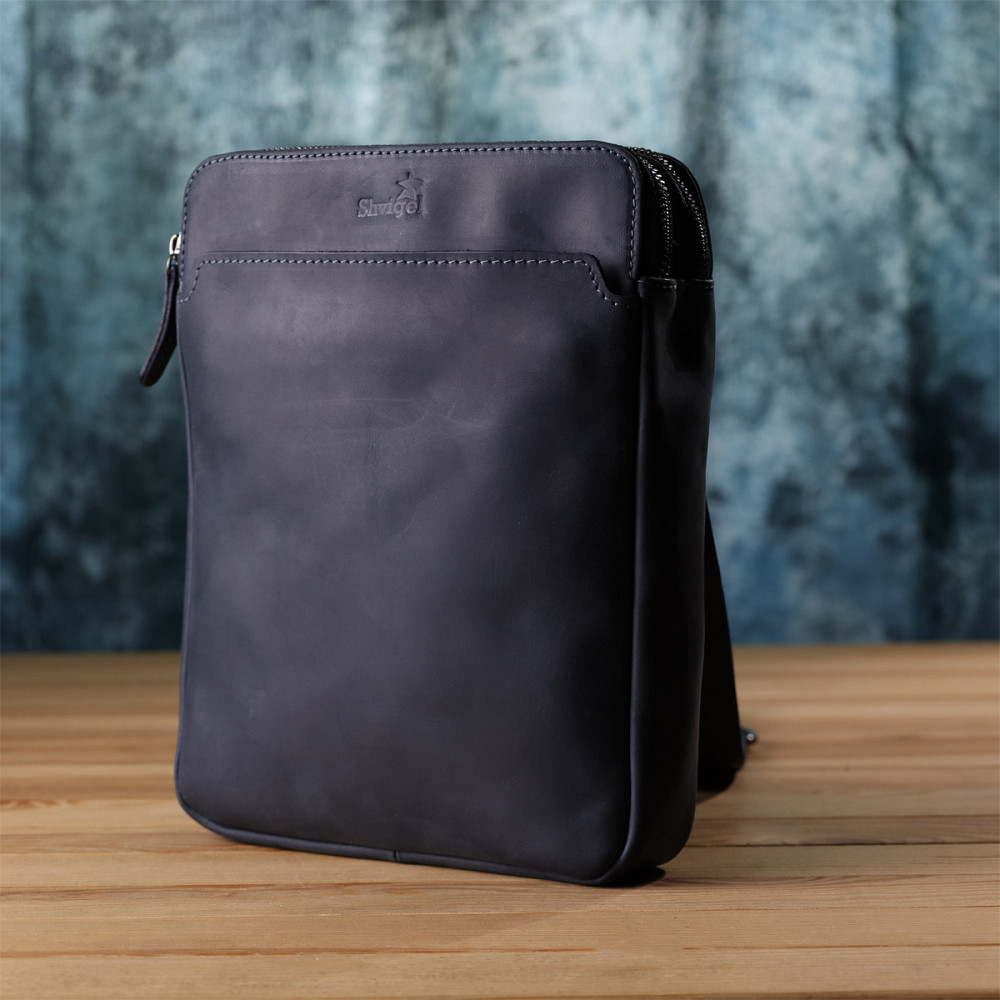 Практичная мужская сумка через плечо из винтажной натуральной кожи Shvigel 20867_1 Синий Киев - изображение 3