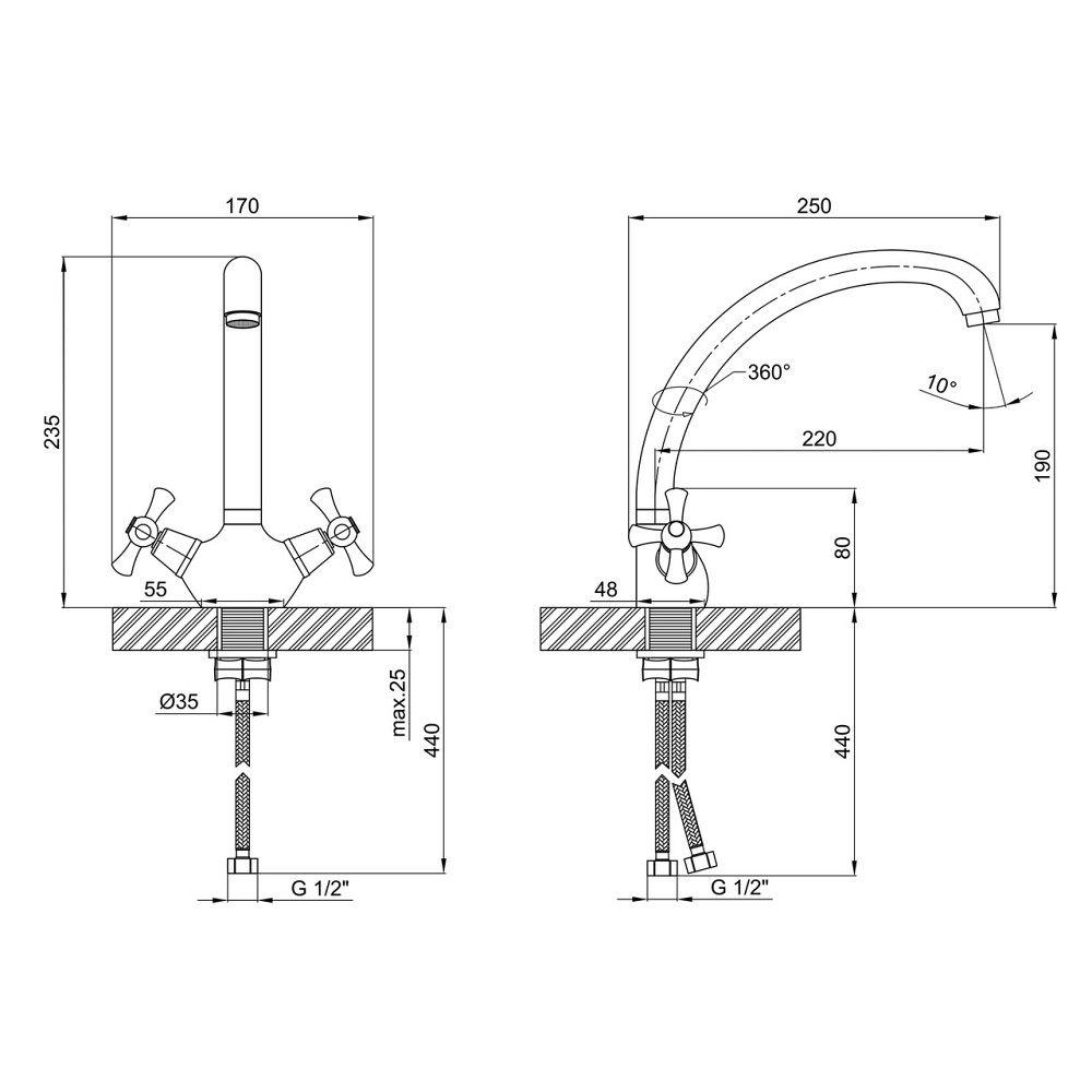 Смеситель для кухни Lidz Lamb 273F двухвентильный LDLAM273FCRM21890 Chrome Киев - изображение 2