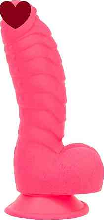 Ребристий фалоімітатор на присосці ADDICTION — Tom 7″ Dildo With Balls — Pink, віброкуля в подарунок Sex Aura Київ