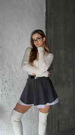 Женская стильная мини юбка-шорты джинс бенгалин + коттон Серый, 46/48 Одесса