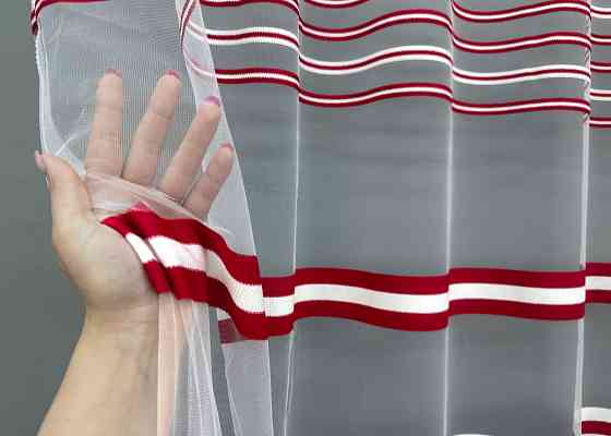 Тюль VR-Textil 1774т Фатин смуги Червоний з білим 250х270 см (42-1239) Київ