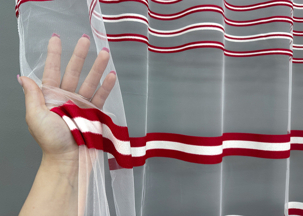 Тюль VR-Textil 1774т Фатин полосы Красный с белым 250х270 см (42-1239) Киев - изображение 4