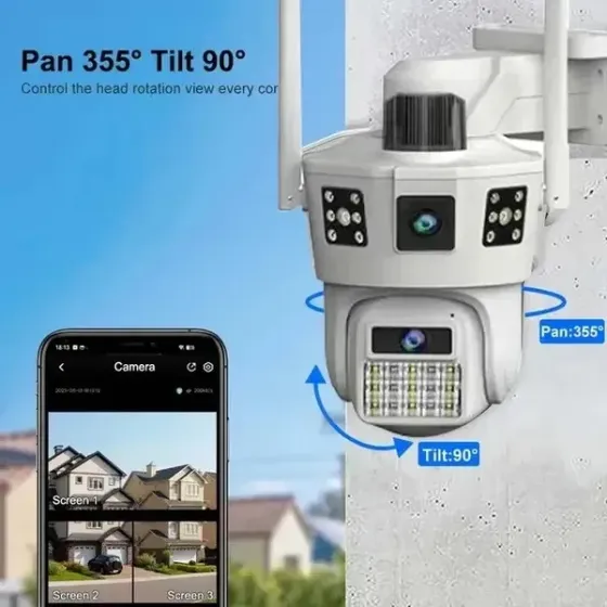 Уличная Wi-Fi камера видеонаблюдения SD39 V380pro: тройная линза 3х3MP (9MP), 360° обзор, IP66 и ночное видение Одесса