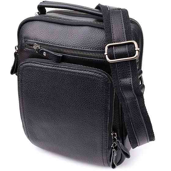 Деловая мужская сумка с ручкой для переноса в руке из натуральной кожи Vintage 23034 Черный Киев