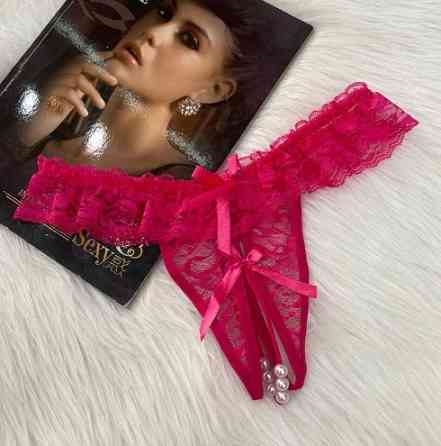 Трусики з вирізом та перлами one size малиновий Київ