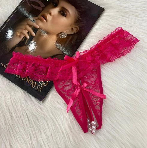 Трусики з вирізом та перлами one size малиновий Київ - фото 1