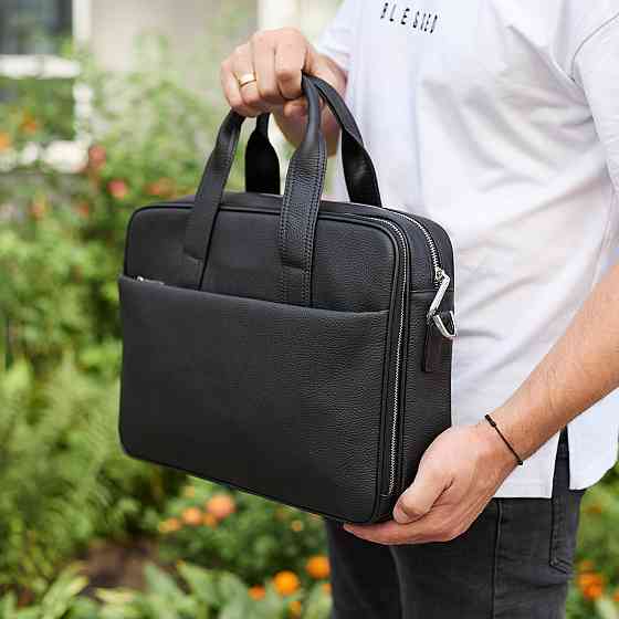 Мужской портфель на плечо 40х28х10, офисный кожаный мессенджер, мужская деловая сумка для города, черный Киев