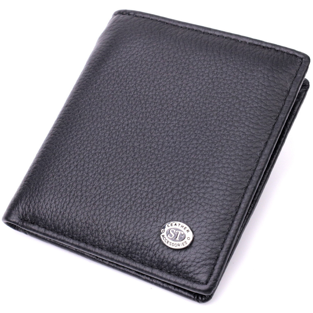 Шкіряний гаманець із зовнішньою монетницею чорний (ST Leather) Київ - фото 19