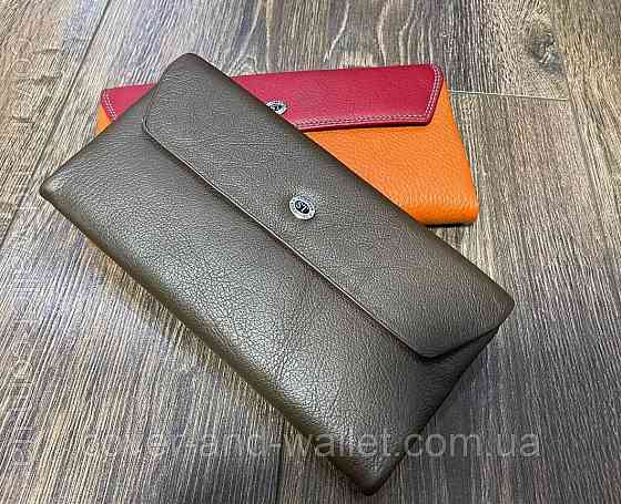 Тонкий шкіряний гаманець купюрник для чоловіків та жінок ST Leather (коричневий) Київ