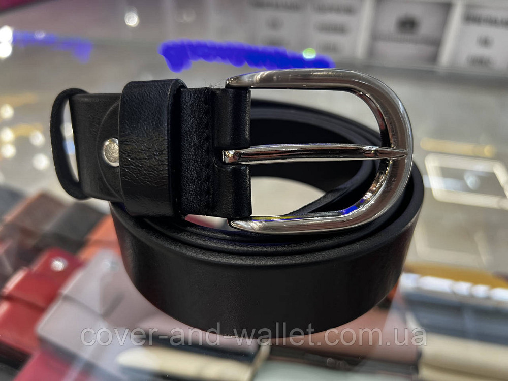 Жіночий ремінь під штани та джинси з італійської шкіри з класичною пряжкою 35 мм Puos Чорний Київ - фото 4