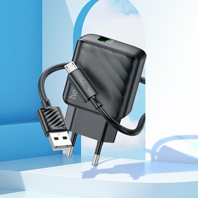 Сетевое зарядное устройство с кабелем HOCO CS21A Rich single port QC3.0 charger set(Micro)(EU) Black Одесса - изображение 8