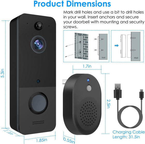 Уценка Смарт-видеозвонок Security T8 Wi-Fi, 720P, ночное видение, PIR датчик движения, беспроводной видеозвонок USB, без аккумулят Киев