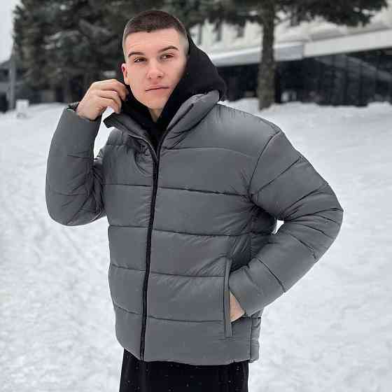 Чоловічий пуховик зимовий дутий короткий, куртка тепла Pobedov Bubble Gum водовідштовхувальна до -20 темно-сіра Одеса