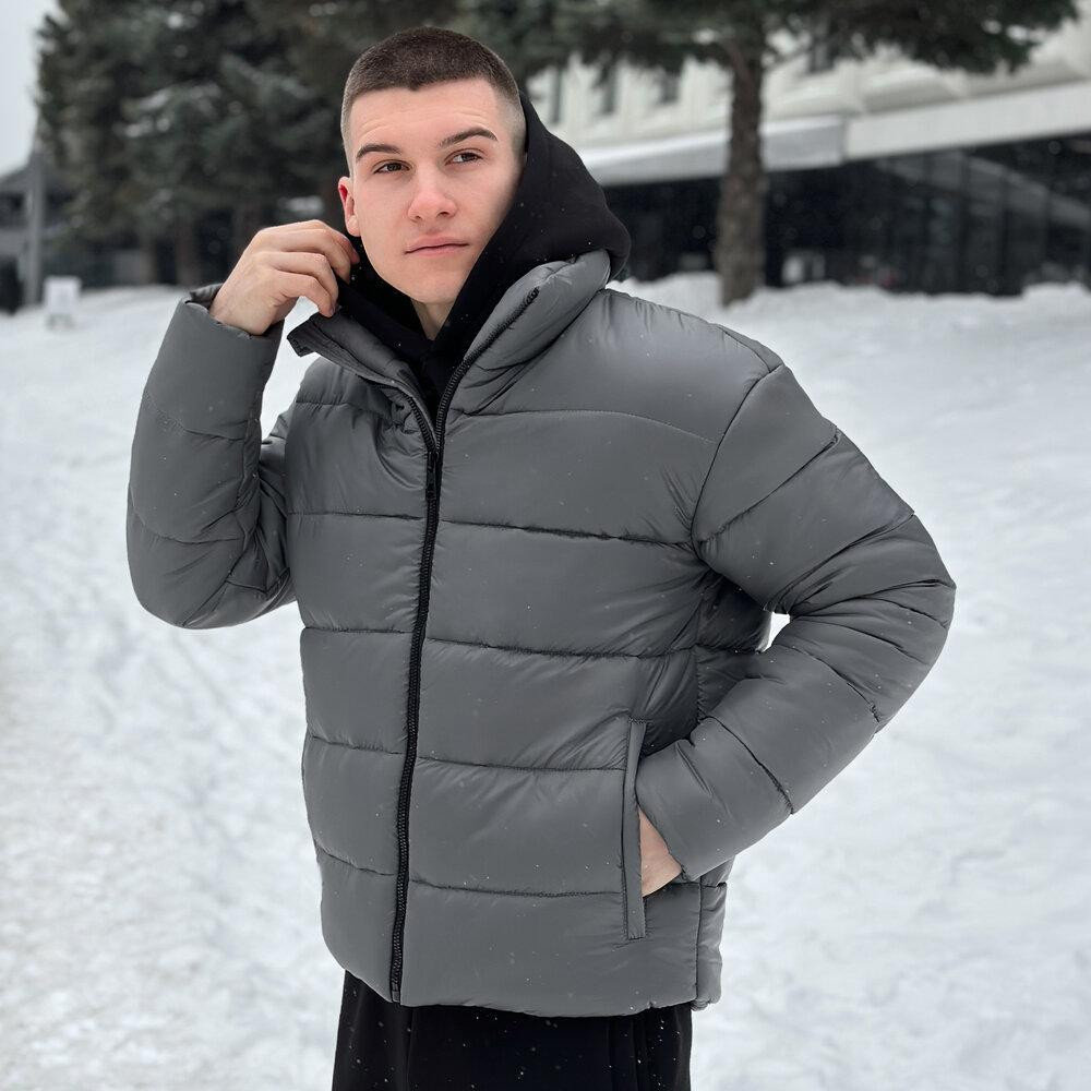Чоловічий пуховик зимовий дутий короткий, куртка тепла Pobedov Bubble Gum водовідштовхувальна до -20 темно-сіра Одеса - фото 4