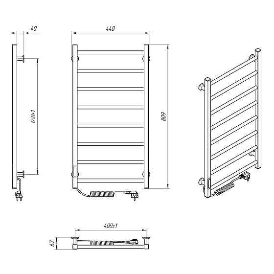 Електрична рушникосушарка Laris Зебра Альфа ЧФЧ8 400Х800 Е чорна, ліве підключення Київ