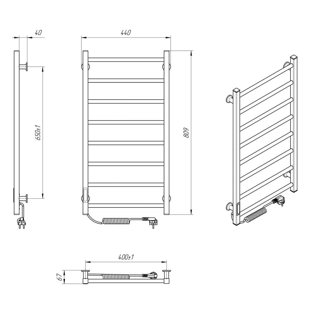 Електрична рушникосушарка Laris Зебра Альфа ЧФЧ8 400Х800 Е чорна, ліве підключення Київ - фото 6